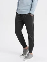 Ombre Men's sweatpants with stitching and zipper on leg - graphite melange Ombre Men's sweatpants with stitching and zipper on leg - graphite melange