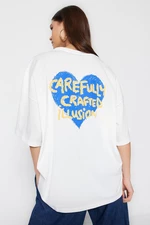 Trendyol White 100% Cotton Front and Back Embossed Printed Oversized/Wide Fit Knitted T-Shirt