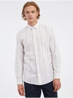 Cream men's striped shirt with linen blend ONLY & SONS Caiden - Men's Cream men's striped shirt with linen blend ONLY & SONS Caiden - Men's