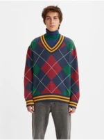 Levi's Zeleno-modrý pánský svetr Levi's® Stay Loose Vneck Sweater Athle - Pánské Levi's Zeleno-modrý pánský svetr Levi's® Stay Loose Vneck Sweater Athle - Pánské