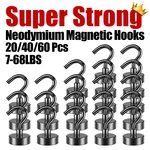 20/40/60Pcs Strong Magnetic Hooks Black Magnetic Hooks with Epoxy Coating Heavy Duty Neodymium Magnet Hooks for Kitchen