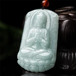 Natural Green Jadeite Carved Blessing DaRiRuLai Buddha Lucky Pendant Amulet Necklace Certificate Vintage Woman Man's Jewelry