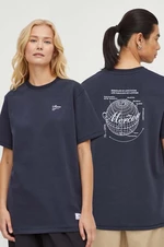 Bavlnené tričko Mercer Amsterdam tmavomodrá farba, s potlačou