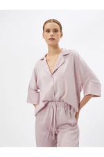 Koton saténový pyžamový top s krátkými rukávy a límečkem na knoflíky
