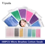100Pcs Micro Brushes Cotton Swab Eyelash Extension Disposable Eye Lash Glue Cleaning Brushes Applicator Sticks Makeup Tools