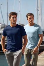 Trendyol Navy kék-kék Basic Slim Fit 100% pamut 2 darabos rövid ujjú póló