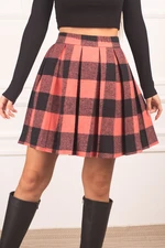 armonika Women's Coral Plaid Short Flared Skirt
