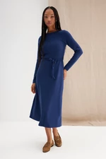 Trendyol Navy Blue More Sustainable Thessaloniki With Fabric Tie Detail A-Line/A bell Form Knitted Dress
