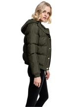 Women's Puffer Hooded Jacket - Dark Olive