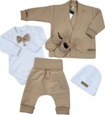 Bavlněná sada, body, kalhoty, motýlek a čepice Elegant Boy 5D, Kazum, mocca/bílá, vel. 80 (9-12m)