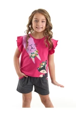 Denokids Cute Friends Girls' Pink T-shirt and Gray Shorts Set