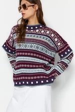 Trendyol Claret červený vzorovaný detailní pletený svetr