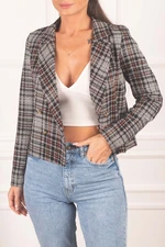 armonika Women's Gray Double Breasted Collar Tweed Crop Jacket