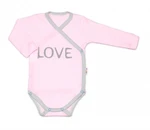 Baby Nellys Body dlouhý rukáv Love - zapínání bokem, růžové, vel. 50 (0-1m)