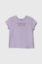 Detské bavlnené tričko United Colors of Benetton fialová farba