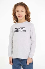 Dětské bavlněné tričko s dlouhým rukávem Tommy Hilfiger šedá barva
