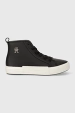 Kožené sneakers boty Tommy Hilfiger VULC TH LEATHER SNEAKER HI černá barva, FW0FW07550