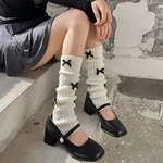 2023 Kawaii Japanese Bow JK Knitted Leg Socks Wool Pile Socks Leg Warmer Y2k Punk Harajuku Leg Cover Pile Socks Korean Leg Socks