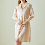 2023 New Silk Pajamas Women's Long Sleeve Shirt Nightdress Mulberry Silk Silk Home Wear Lace High Sense Night Women Sleepwear