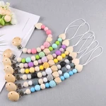 Silicone Teething Pacifier Clips Wood Heart Shaped Pacifier Clips Chain Boy Girl Nipple Holder for Infant