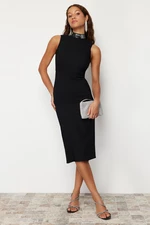 Trendyol Black High Collar Elegant Evening Dress with Accessories
