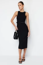 Trendyol Black Belted Bodycon Sleeveless Midi Pencil Skirt Woven Dress