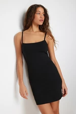 Trendyol Black Strap Square Neck Bodycone/Fitting Stretchy Knitted Mini Pencil Dress