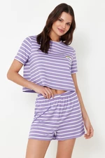 Trendyol Lilac Rainbow Printed T-shirt with Shorts and Knitted Pajamas Set