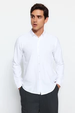 Trendyol White Slim Fit Leather Accessory Shirt