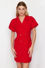 Trendyol Red Balloon Sleeve Detailed Jacket Form Mini Woven Dress