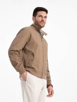 Ombre Harrington men's jacket with stand-up collar and check lining - brown