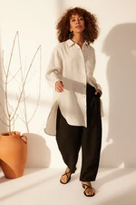 Trendyol Gray 100% Linen Oversize Shirt