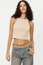 Trendyol Beige Antique/Faded Effect Crop Fitted Halter Neck Cotton Stretchy Knitted Knitted Undershirt