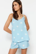 Trendyol Blue Star Viscose Singlet-Shorts Woven Pajamas Set