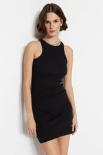 Trendyol Black Ribbed Bodycone/Fitting Halter Neck Stretchy Mini Knitted Pencil Dress