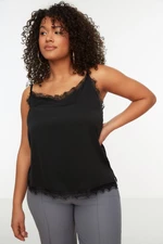 Trendyol Curve Black Knitted Strapless Blouse with Lace