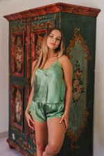 Trendyol Green Lace Detailed Rope Strap Satin Woven Pajama Set