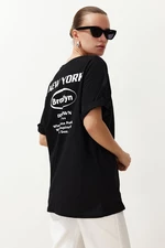Trendyol Black Oversize/Wide-Fit Front and Back Brooklyn City Printed Knitted T-Shirt