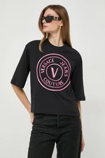 Bavlnené tričko Versace Jeans Couture dámsky, čierna farba, 76HAHG05 CJ00G