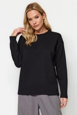 Trendyol Black 100% Cotton Basic Crew Neck Long Sleeves Regular Fit Knitted T-Shirt