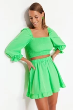Trendyol Green Woven Guipure Blouse and Skirt Set
