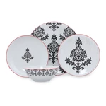 24-częściowy zestaw czarno-białych porcelanowych naczyń Kütahya Porselen Ornaments