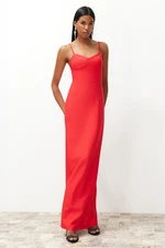 Trendyol Red Chest Detailed Body-Shouldered Long Evening Evening Dress