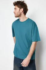 Trendyol Emerald Green Oversize/Wide-Fit Basic 100% Cotton T-Shirt