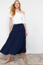 Trendyol Navy Blue Gathered Waist Flared Maxi Length Woven Skirt