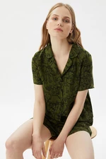 Trendyol Green Animal Pattern Shirt-Shorts Viscose Woven Pajamas Set