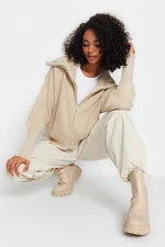 Trendyol Stone Zippered Collar Knitwear Cardigan