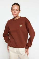 Trendyol Brown Animal With Embroidery Regular/Normal Fit Knitted Sweatshirt with Fleece Inside