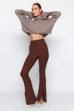 Trendyol Brown With Front Slit Flare High Waist Interlock Knitted Pants