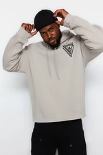 Trendyol Gray Large Size Oversize/Wide Cut College Printed Sweatshirt with Fleece Inside